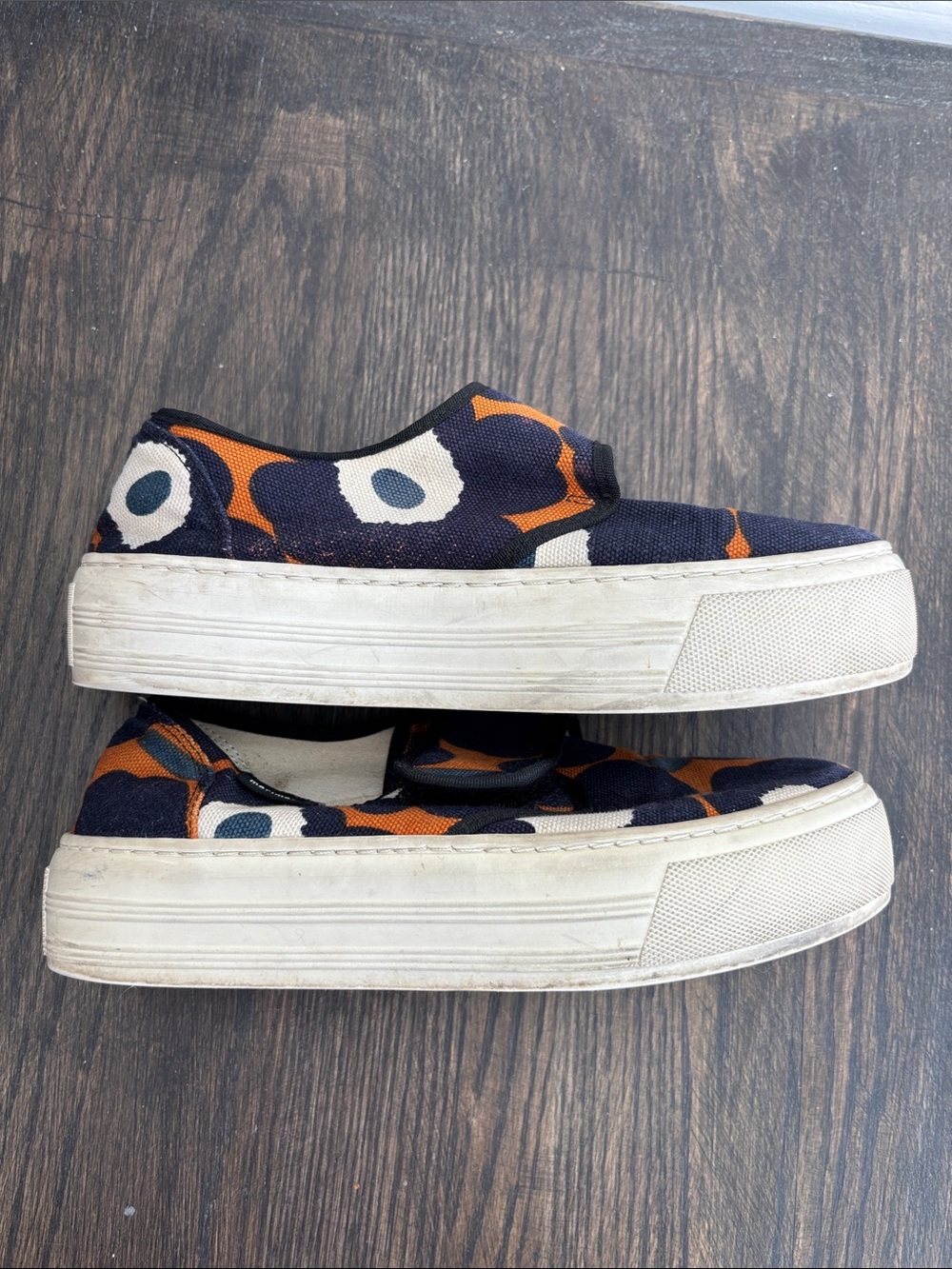 Marimekko Marka slip on sneakers,navy/orange/cream canvas print, size 38 - Picture 6 of 8